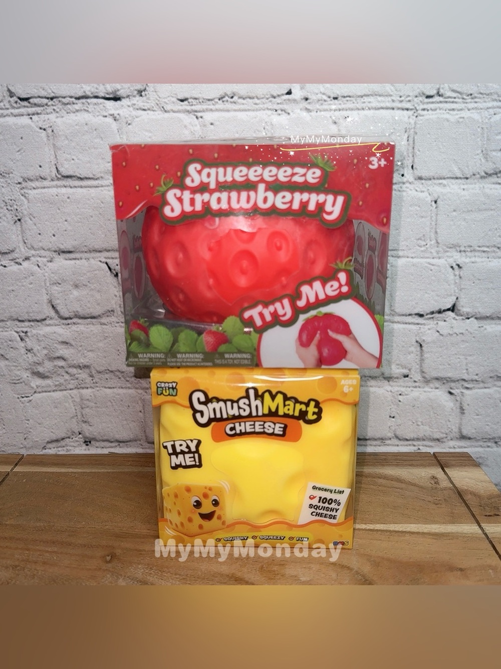 Sunny Days Jumbo Strawberry Squishy & Smushmart Jumbo Cheese Squishy Toy Bundle